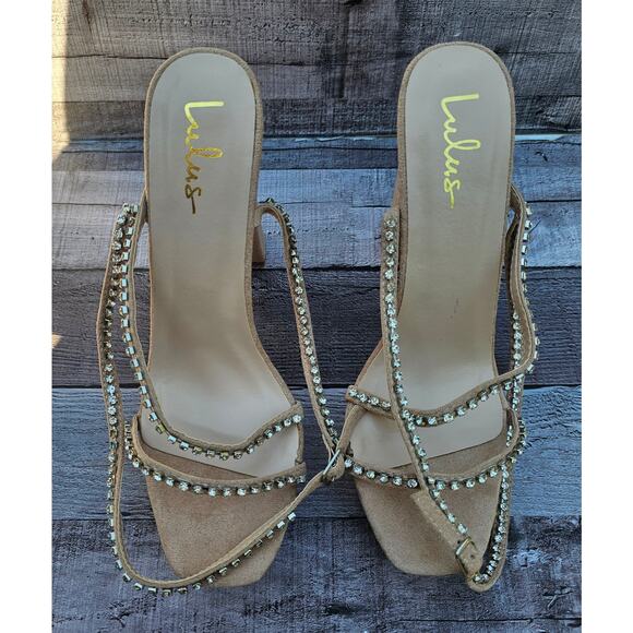 LULUS Pink Suede Crystal Rhinestone Chunky Platform Heels Shoes Women's 10 - Picture 7 of 11